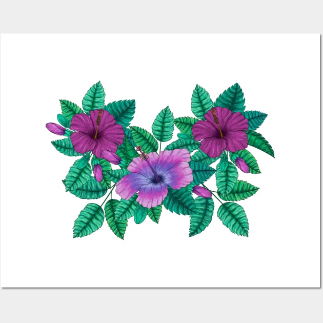 Colorful hibiscus flowers Wall Art by Ieva Li ART